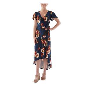 BCX DRESS Womens Blue Belted Pullover Styling Flutter Sleeve Midi Dress XXS